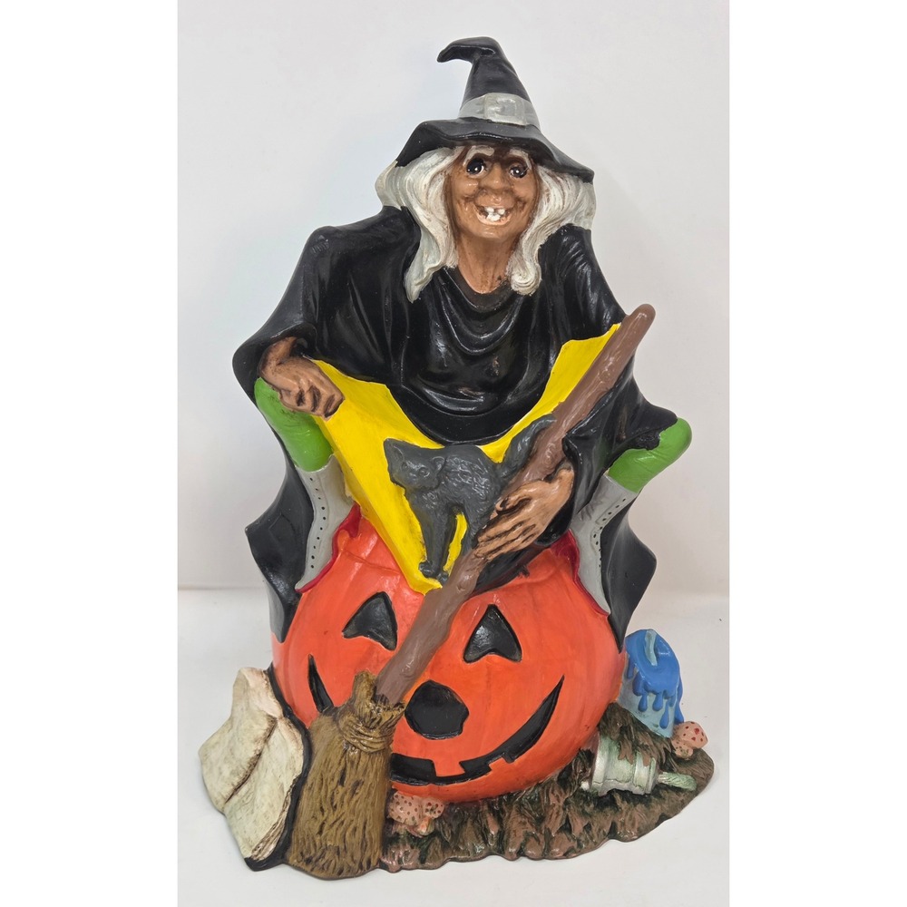 Byron Molds 1972 Vintage Ceramic Witch Jack-O-Lantern Cat Figurine 10in